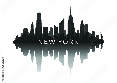new york skyline in black with reflection