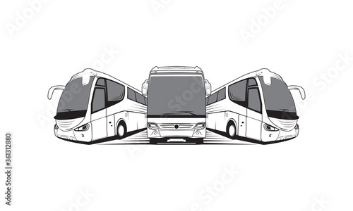 vector lineart illustration of three buses