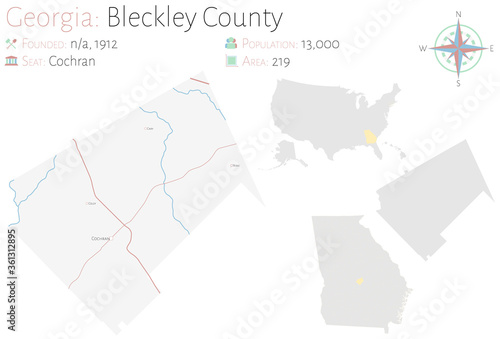 Large and detailed map of Bleckley county in Georgia  USA. 