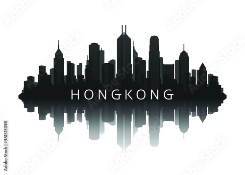 hongkong skyline silhouette in black with reflection