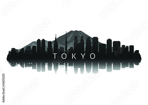 tokyo skyline silhouette in black with reflection
