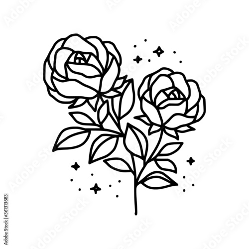 Hand drawn rose flower element. Floral line art for feminine logo, icon, business card, wedding invitation, or decoration