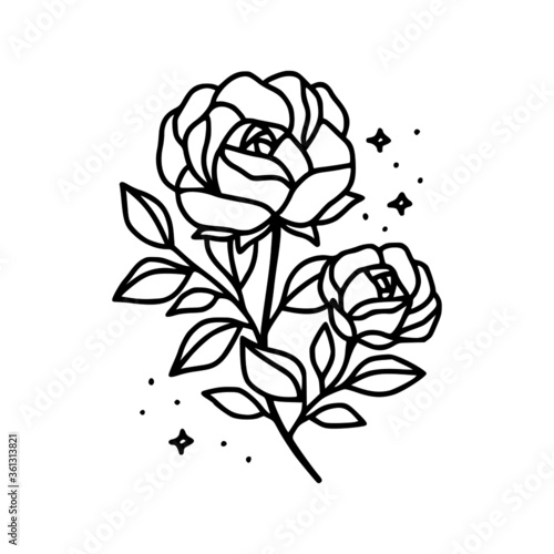 Hand drawn rose flower element. Floral line art for feminine logo  icon  business card  wedding invitation  or decoration