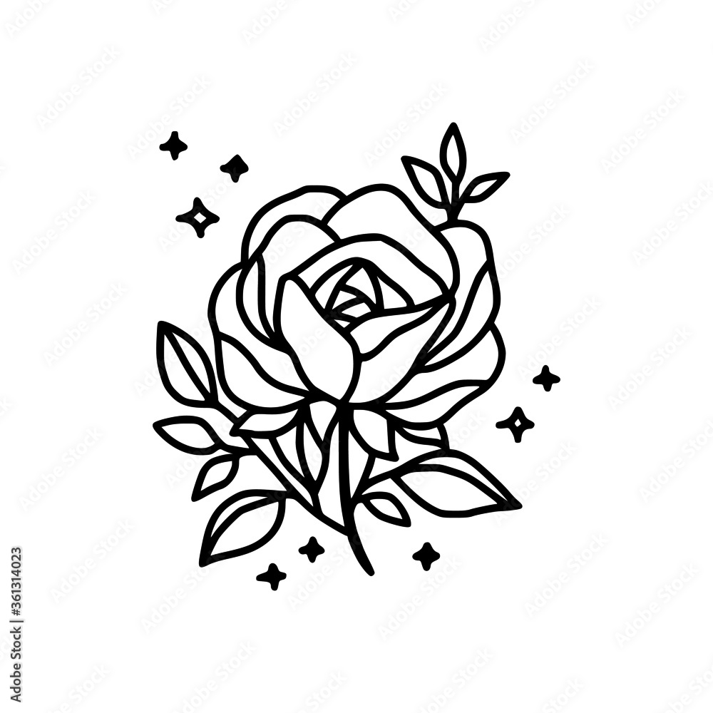 Obraz premium Hand drawn rose flower element. Floral line art for feminine logo, icon, business card, wedding invitation, or decoration
