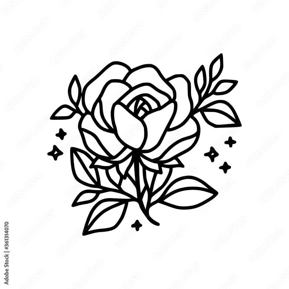 Fototapeta premium Hand drawn rose flower element. Floral line art for feminine logo, icon, business card, wedding invitation, or decoration