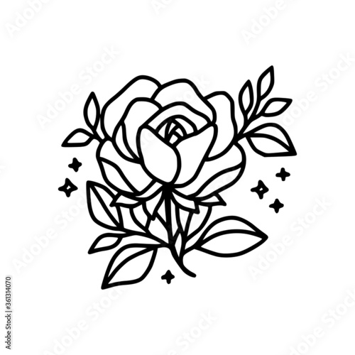 Hand drawn rose flower element. Floral line art for feminine logo  icon  business card  wedding invitation  or decoration