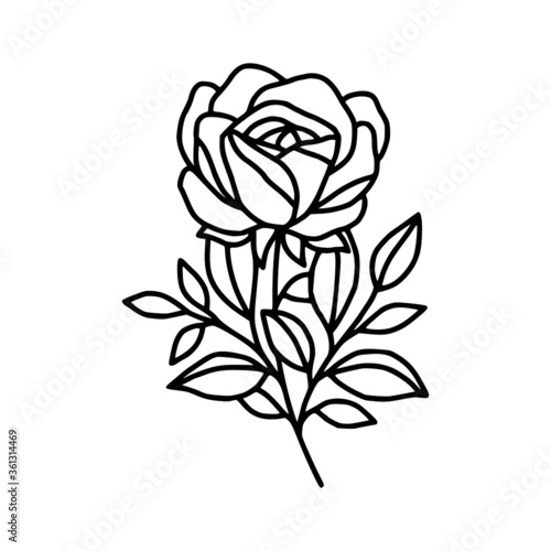 Hand drawn rose flower element. Floral line art for feminine logo, icon, business card, wedding invitation, or decoration