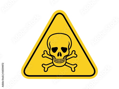 isolated Skull and crossbones, common hazards symbols on yellow round triangle board warning sign for icon, label, logo or package industry etc. flat vector design.