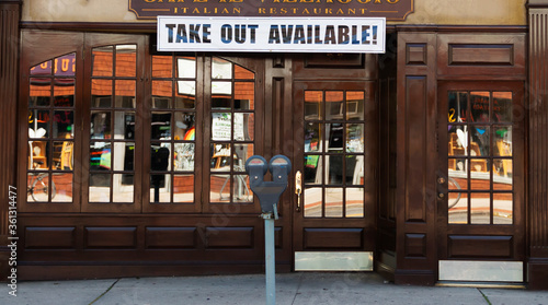 Take out food available sign on restaurant © coachwood