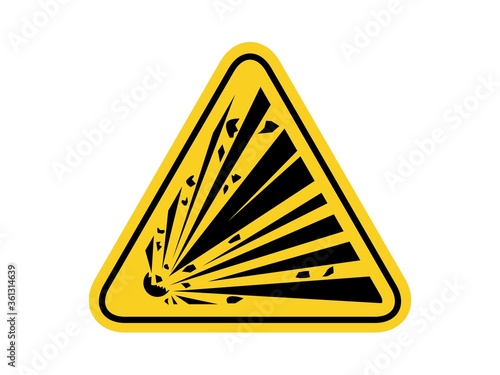 isolated warning explosion material  hazards symbols on yellow round triangle board warning sign for icon, label, logo or package industry etc. flat  style vector design.