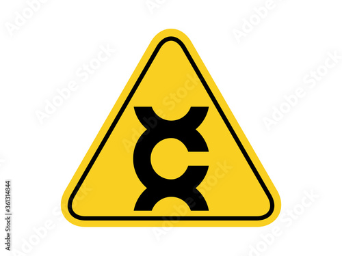 isolated caution carcinogen , common hazards symbols on yellow round triangle board warning sign for icon, label, logo or package industry etc. flat vector design. photo