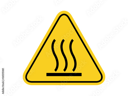 isolated hot surface common hazards symbols on yellow round triangle board warning sign for icon, label, logo or package industry etc. flat style vector design.