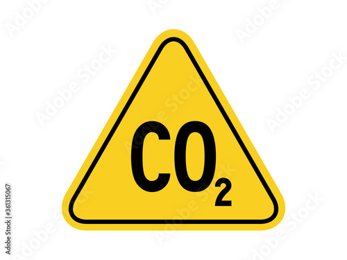 isolated co2 warning common hazards symbols on yellow round triangle board warning sign for icon, label, logo or package industry etc. flat style vector design.