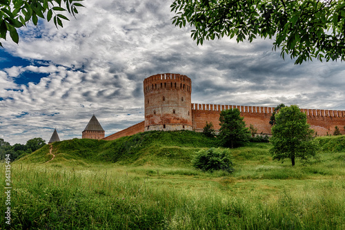 Old Fortress on a green hill. The fortress wall in Smolensk. Russia