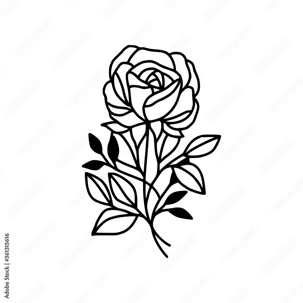 Hand drawn rose flower element. Floral line art for feminine logo, icon, business card, wedding invitation, or decoration Hand drawn rose flower element. Floral line art for feminine logo, icon, business card, wedding invitation, or decoration