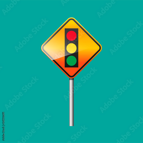 Traffic lights ahead sign isolated on background vector illustration.