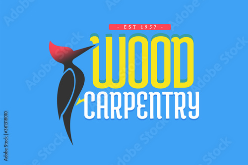 Wood pecker best original logo design gradient effect elements sign symbol inspiration and concept for wood, carpentry, construction and woodpecker. Vector woodworking creative emblem stamp carpenter