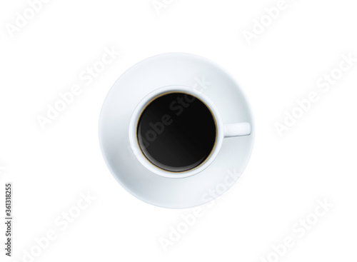 A black coffee cup placed on a white background shot from the top view. clipping path.