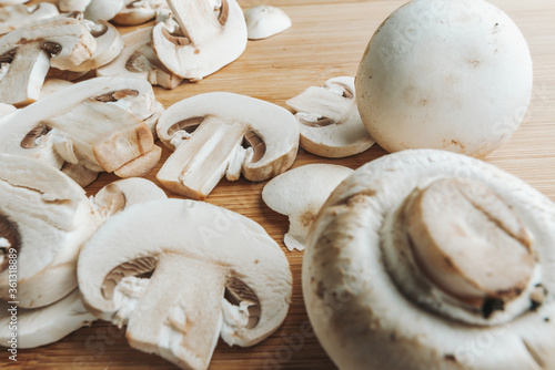 slices of mushroom on a cutting board