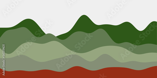 Abstract red and green hills background. Colorful waves appealing vector illustration.