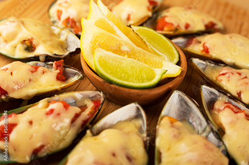 Baked greenshell mussels photo