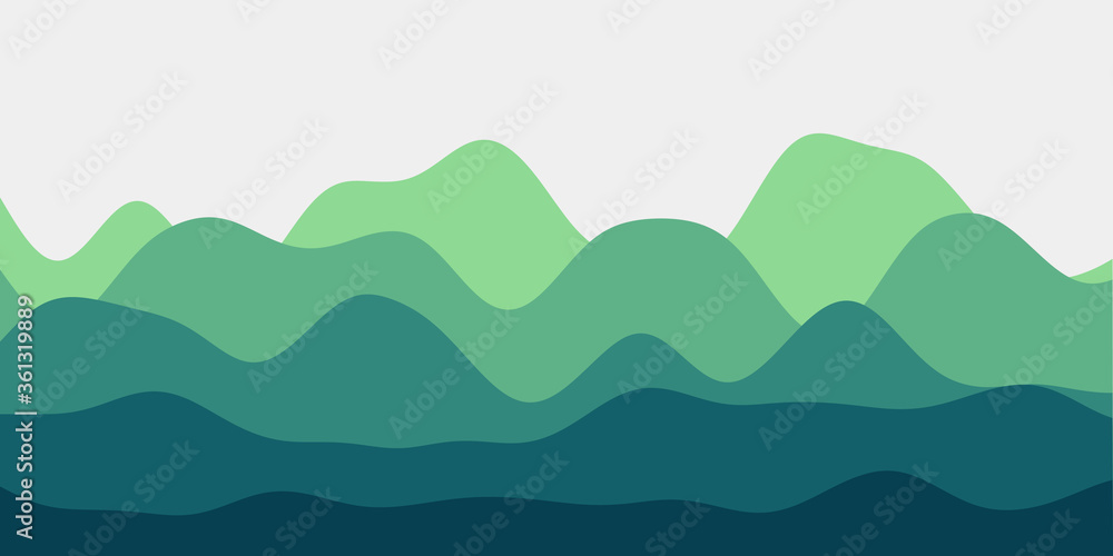 Abstract emerald hills background. Colorful waves creative vector illustration.