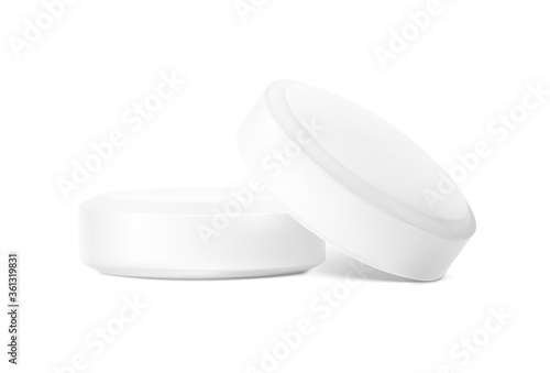 Realistic round pills isolated on white background. Vector illustration. Can be used for medical and cosmetic. EPS10.	