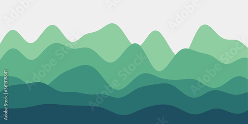Abstract blue green hills background. Colorful waves attractive vector illustration.