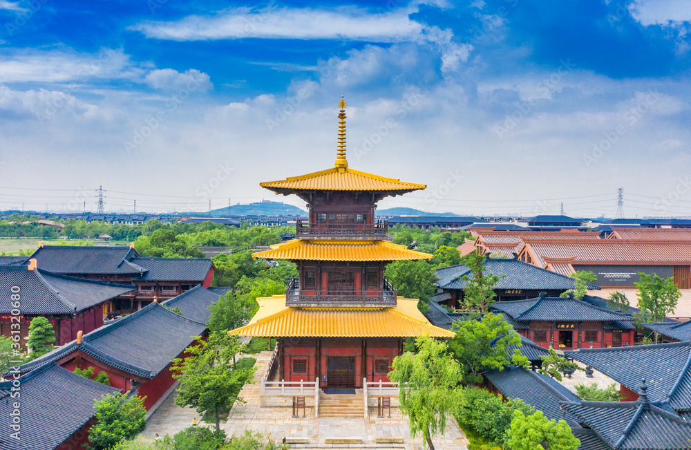 Aerial photos of temples at Guangfulin site, Shanghai, China