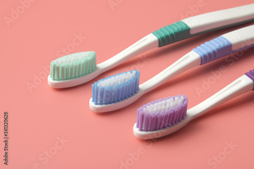 Tooth brush isolated on pink background 