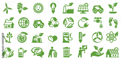 Eco and alternative green energy icons set