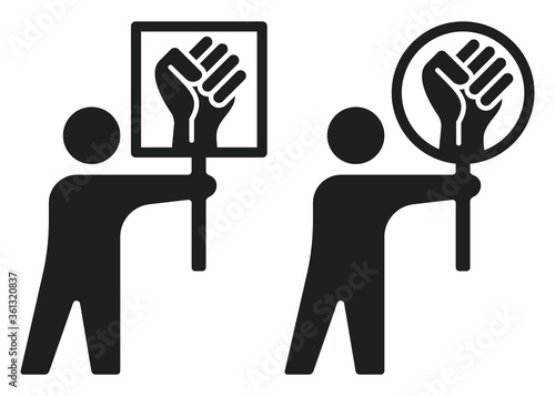 Peaceful BLM Black Lives Matter protester vector icon in two versions.