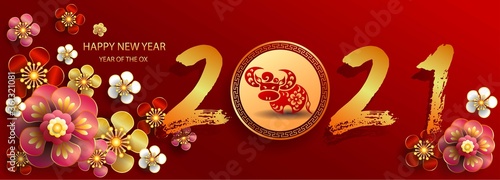 Happy new year 2021 / Chinese new year / Year of the ox / Zodiac sign for greetings card, invitation, posters, brochure, calendar, flyers, banners.