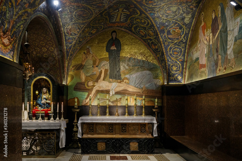 The interior of the Church of the Holy Sepulchre in Christian quarter in the old city of Jerusalem, Israel