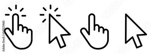 Hand clicking icon collection.Pointer click icon. Hand icon design.Set of Hand Cursor icons click and Cursor icons click. Click cursor icon. photo