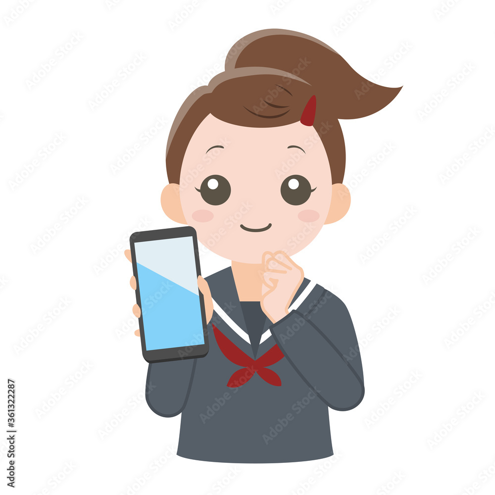 スマホを見せる女子学生_線なし