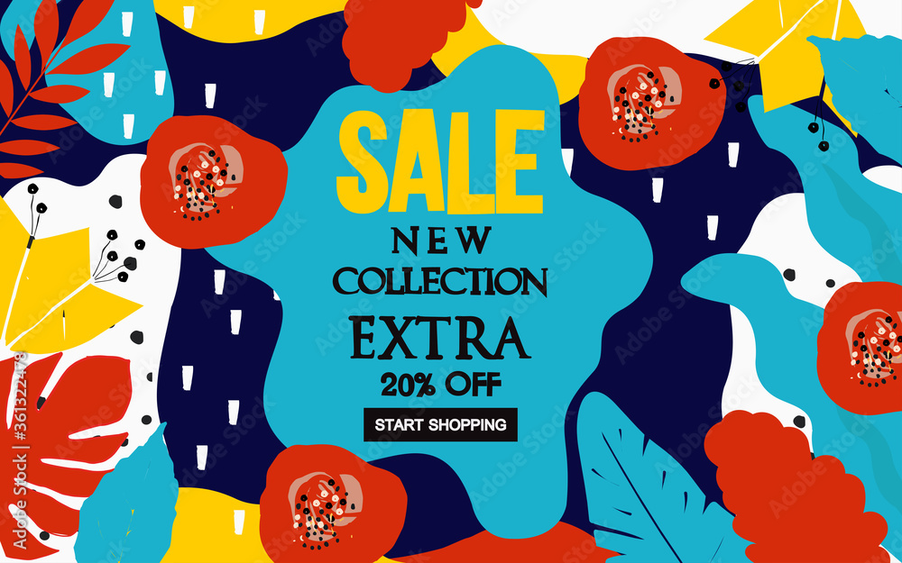 Obraz premium Sale website banner. Sale tag. Sale promotional material vector illustration. Design for ad, social media banner, brochure, email, flyer, leaflet, newsletter, placard, poster, web sticker