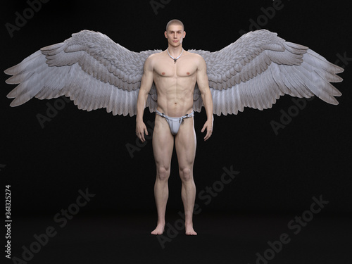 3D Render : The portrait of male angel  in the studio 