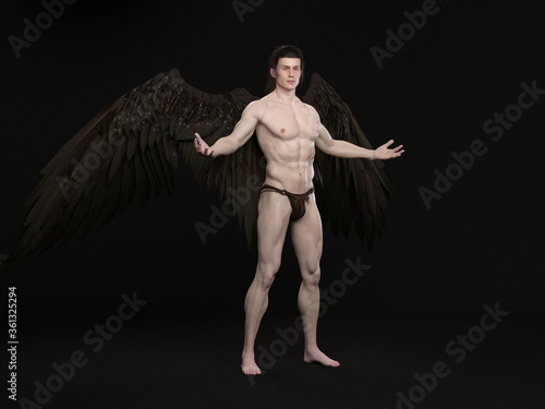 3D Render : The portrait of male angel  in the studio 
