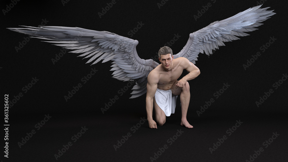 Obraz premium 3D Render : The portrait of male angel in the studio 