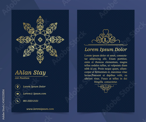 Business Cards. Vintage decorative elements. Ornamental mandala business cards, oriental pattern, vector illustration.