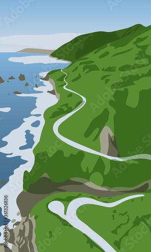 Background with hills and sea