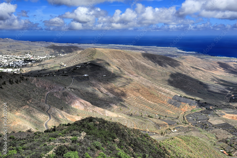 valley Temisa and coast of ocean,  Lanzarote, Canary Islands, Spain