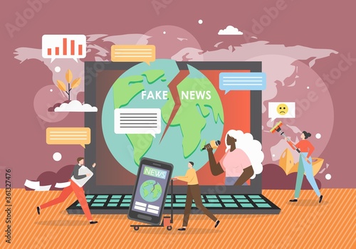 Online fake news concept vector flat illustration