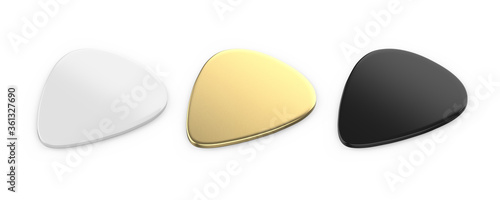 Guitar picks mockup template on isolated white background, 3d Illustration