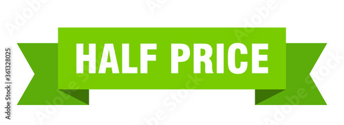 half price ribbon. half price isolated band sign. half price banner