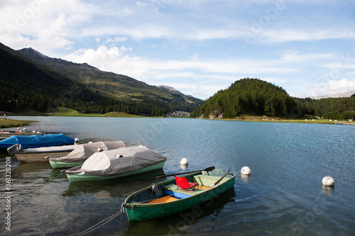 Boat on Sils lake on Engadine valley-Switzerland © Fabio