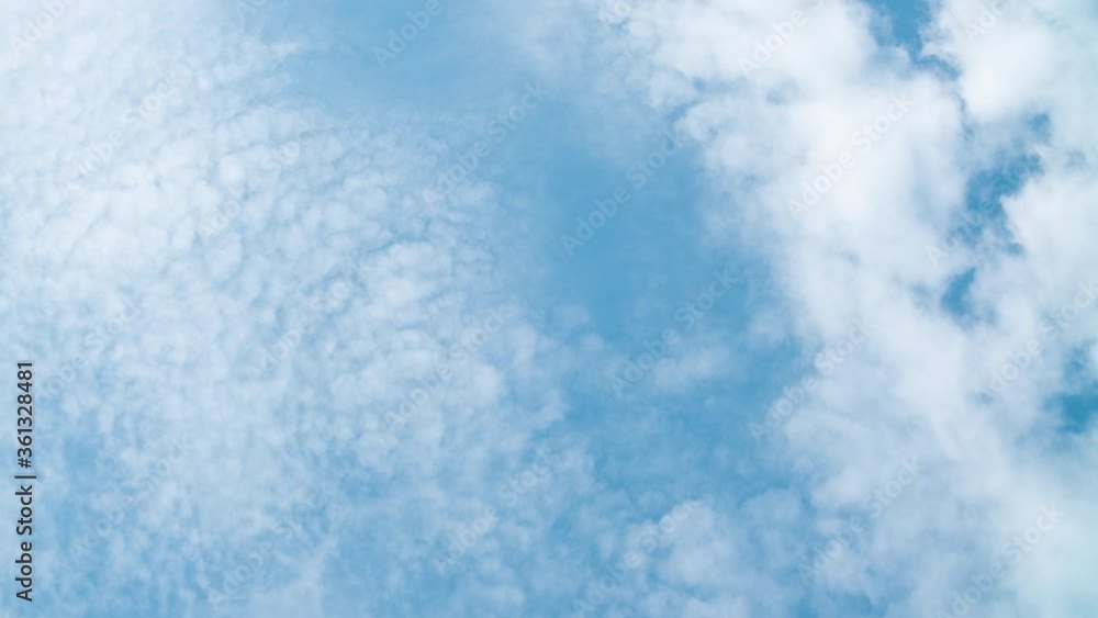 Fluffy white clouds moving fast in time-lapse. Sunny weather, cloudy heaven background. Time-lapse of puffy clouds in bright blue sky, perfect background for your title text or logo Fluffy white clouds moving fast in time-lapse. Sunny weather, cloudy heaven background. Time-lapse of puffy clouds in bright blue sky, perfect background for your title text or logo