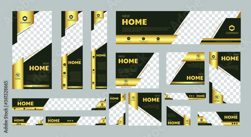 set of creative web banners of standard size with a place for photos. Real Estate ad banner. Vertical, horizontal and square template.	