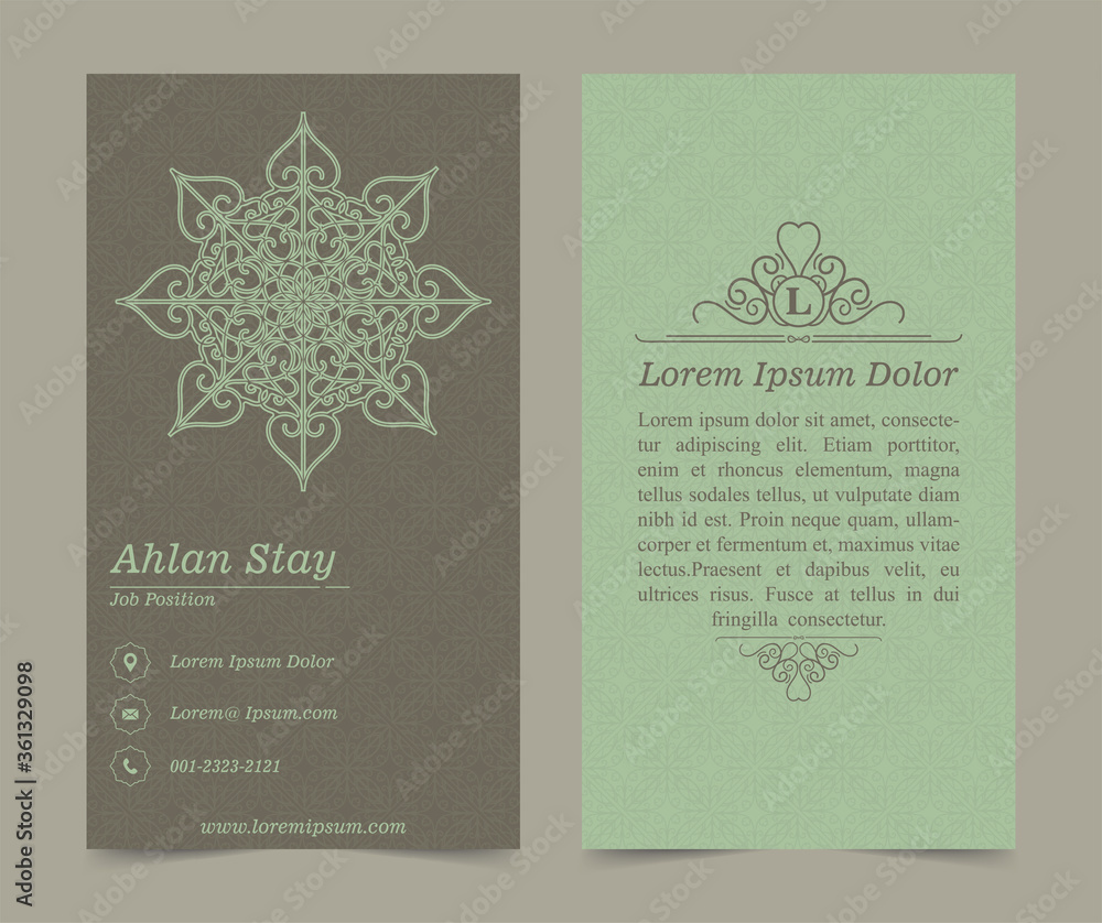 Business Cards. Vintage decorative elements. Ornamental mandala business cards, oriental pattern, vector illustration.